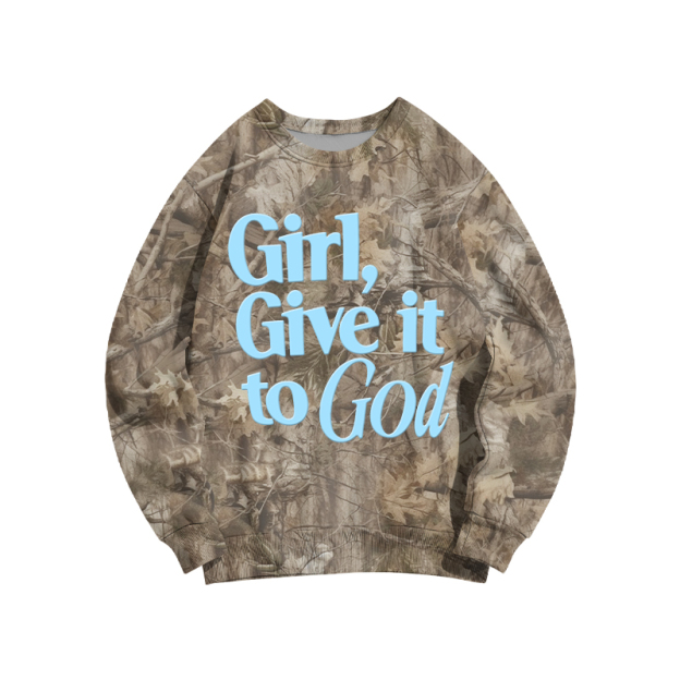 Faith Inspired Girl Give It To God Camo Forget Sweatshirt - Brown Camo - 3XL - image 4