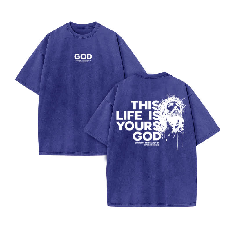 Unisex 100% Cotton This Life Is Yours God Print Acid Washed T-shirt - Blue - US20-22(3XL) - image 10