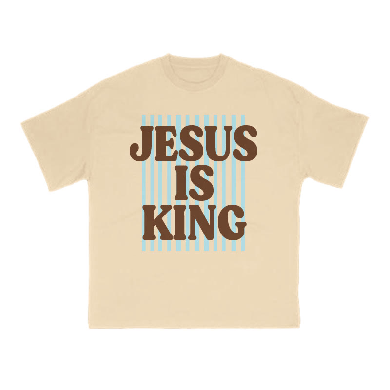 Unisex 100% Cotton Jesus Is King Stripes Print T-shirt - Apricot - US16-18(2XL) - image 5