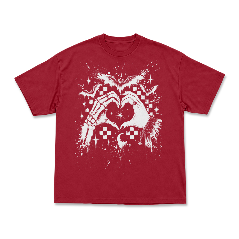 Gothic Skeleton Hand Heart Round Neck Graphic Print T-Shirt - Red - US16-18(2XL) - image 13