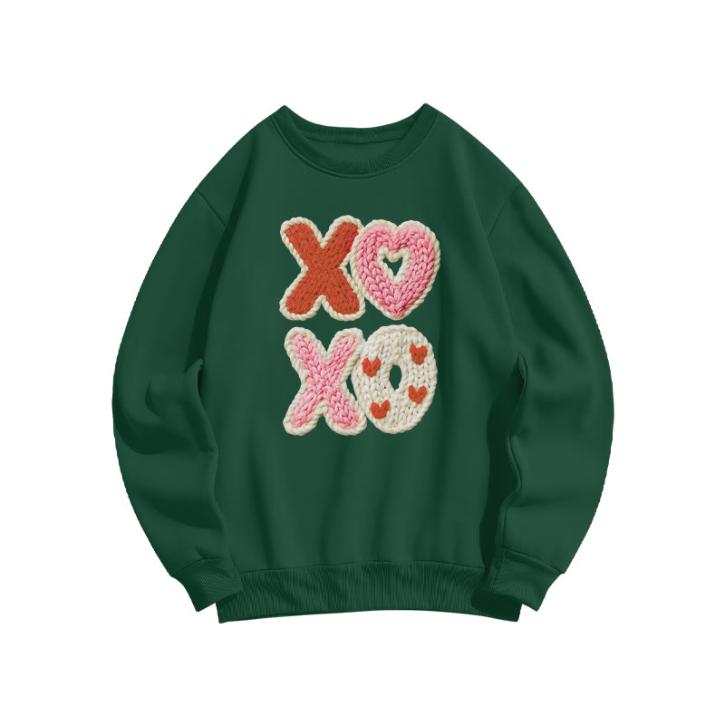 Xoxo Fake Knit-textured Valentine's Day Print Sweatshirt - Dark Green - US16-18(2XL) - image 7