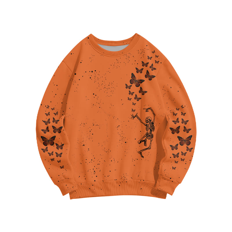 Unisex Dancing Skeleton Butterfly Print Sweatshirt - Orange - 6XL - image 5