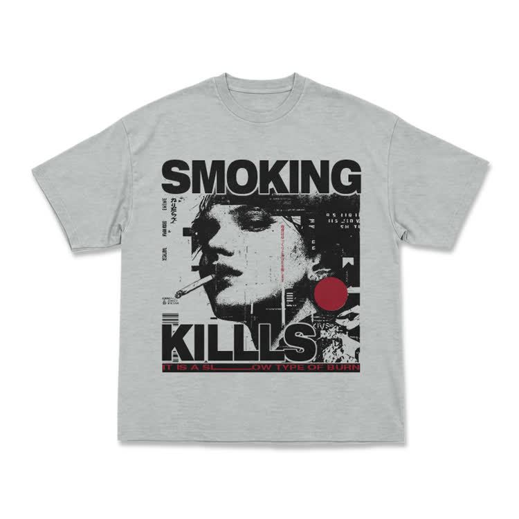 Street Rebel Smoking Kills Collage Print Graphic T-Shirt - Grey - US16-18(2XL) - image 6