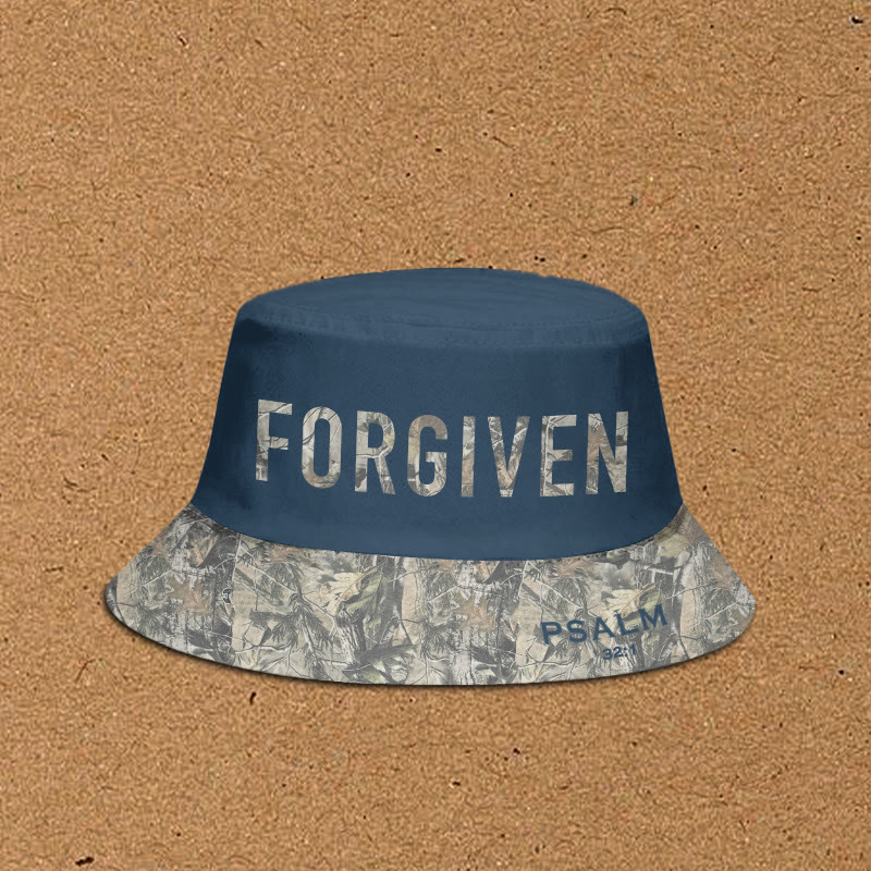 Forgiven Psalm 32:1 Dead Leaves Camouflage Patchwork Print Bucket Hat - Blue - XL(62cm) - image 5
