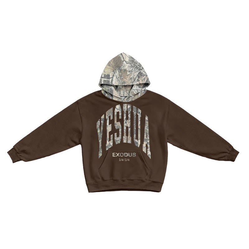 Yahweh Exodus 14:14 Dead Leaves Camouflage Patchwork Print Hoodie - Coffee - US44-46(8XL) - image 5