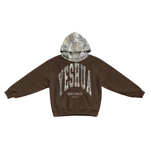Yahweh Exodus 14:14 Dead Leaves Camouflage Patchwork Print Hoodie - Coffee - US44-46(8XL) - image 5