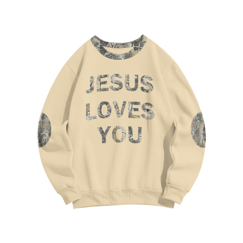 Jesus Loves You Dead Leaves Camouflage Front Print Sweatshirt - Apricot - 6XL - image 4