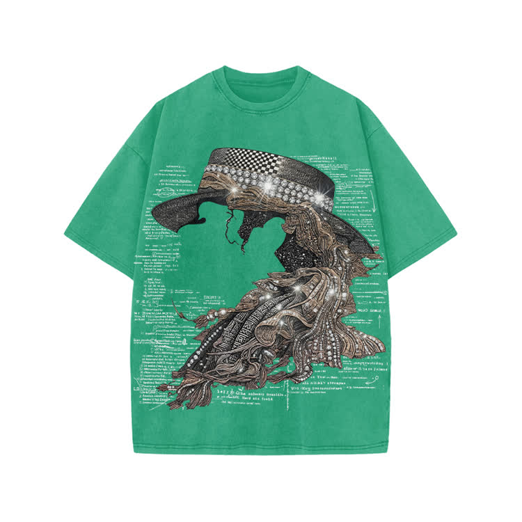 Vintage Art Street Portrait Graphic Print Acid Washed T-Shirt - Green - US20-22(3XL) - image 6