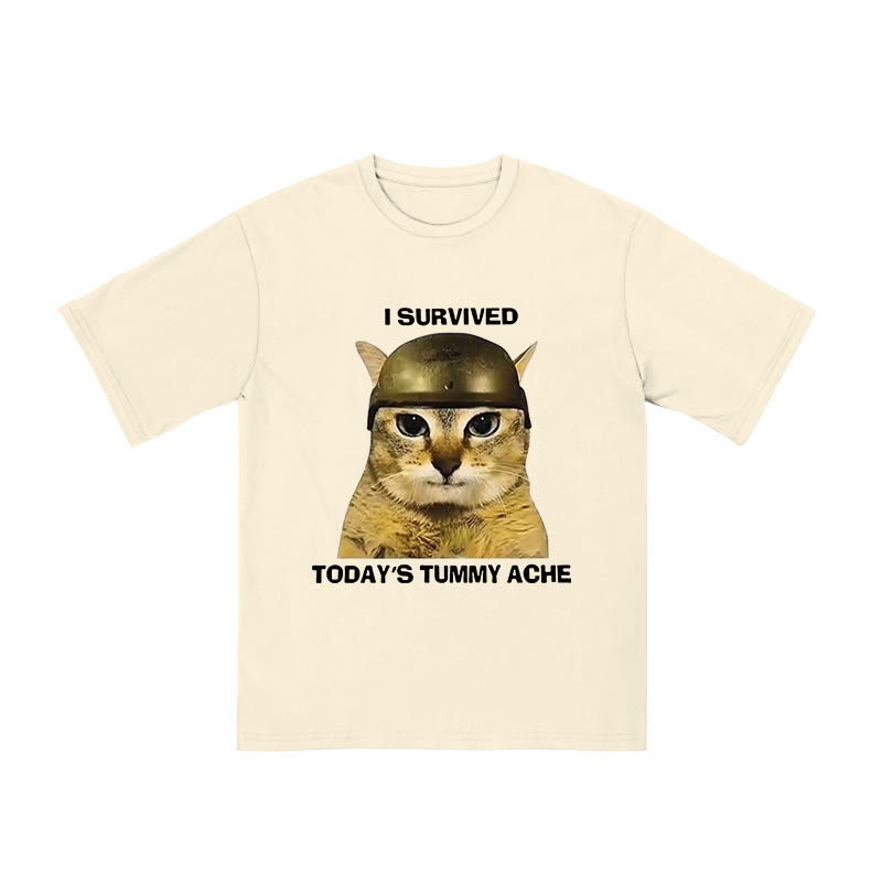 Unisex 100% Cotton I Survived Today's Tummy Ache Print T-shirt - Apricot - US16-18(2XL) - image 3