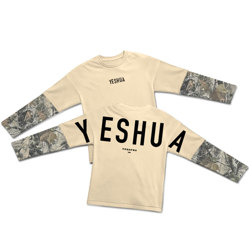 Yeshua Hebrews 13:8 Dead Leaves Camouflage Patchwork Print Layered-style T-shirt  - Apricot - 5XL - image 3
