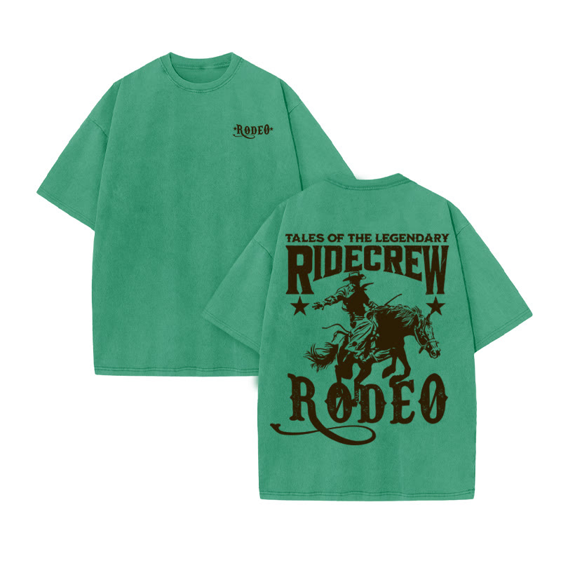 Unisex 100% Cotton RODEO Western Style Print Acid Washed T-shirt