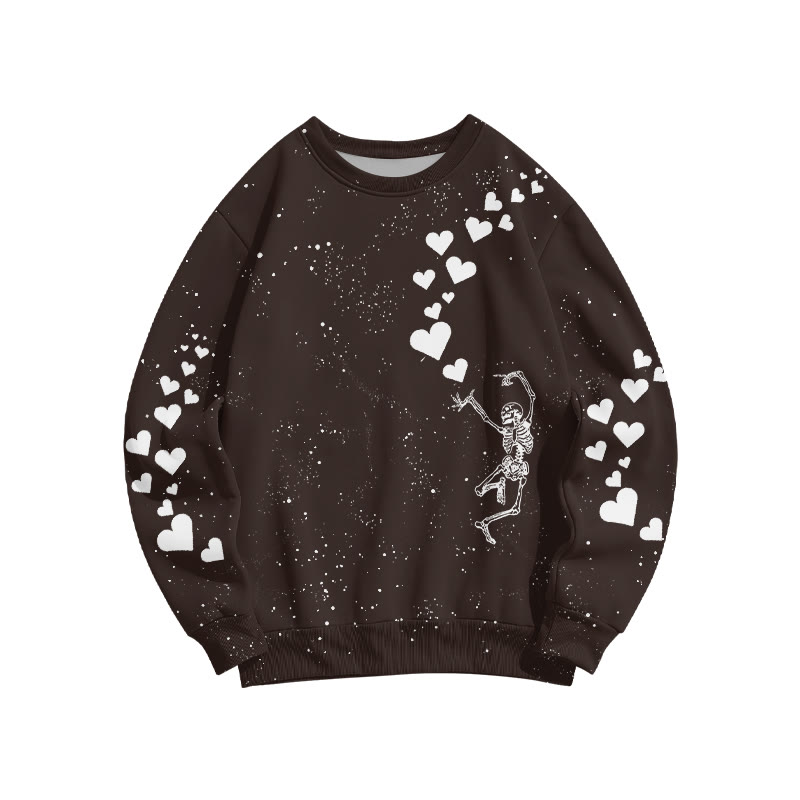 Unisex Dancing Skeleton Heart Print Sweatshirt - Coffee - 6XL - image 3