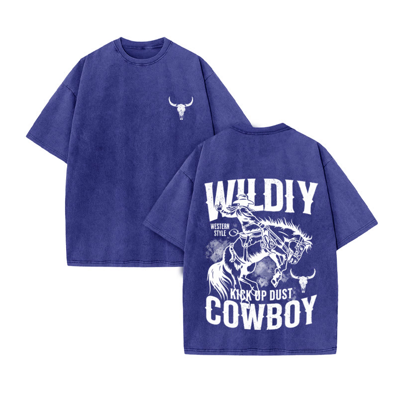 Unisex 100% Cotton WESTERN STYLE Print Acid Washed T-shirt