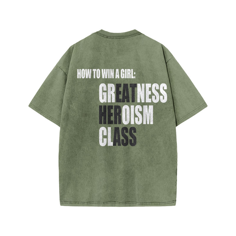 100% Cotton Greatness Heroism Classic Gym  Print Acid Washed T-shirt - Army Green - US20-22(3XL) - image 6