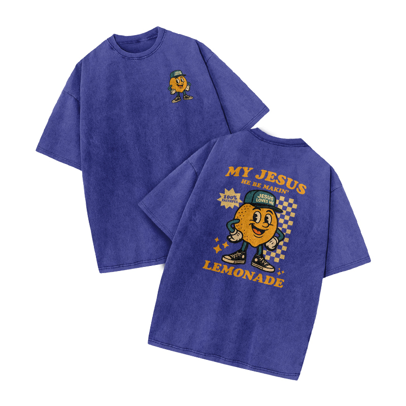 My Jesus He Be Makin' Lemonade Print Acid Washed T-shirt - Blue - US20-22(3XL) - image 7