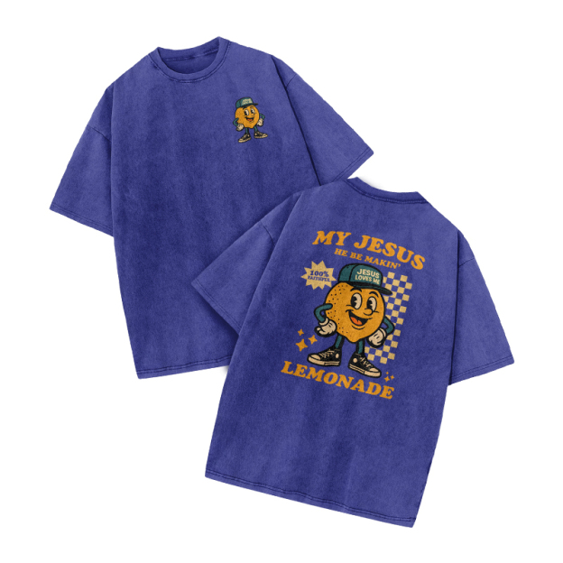 My Jesus He Be Makin' Lemonade Print Acid Washed T-shirt - Blue - US20-22(3XL) - image 7