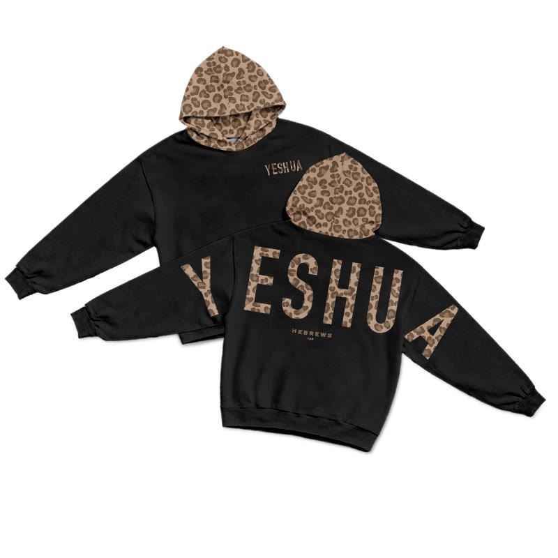 Yeshua Hebrews 13:8 Leopard Design Patchwork Print Causal Hoodie - Black-Brown - US44-46(8XL) - image 3