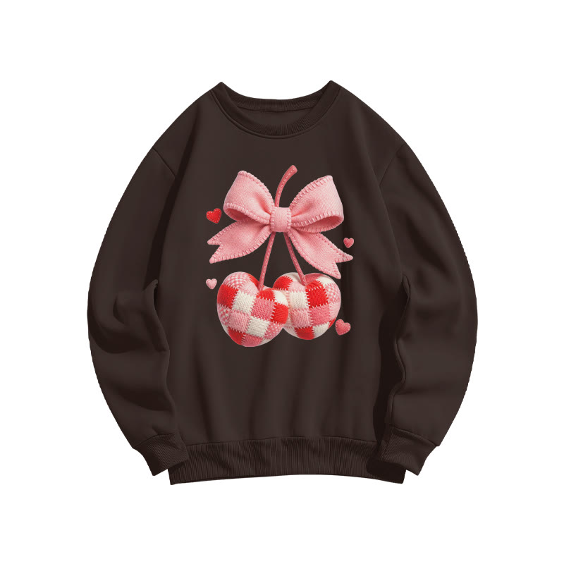 Checked Cherry Valentine's Day Print Sweatshirt - Coffee - US16-18(2XL) - image 6