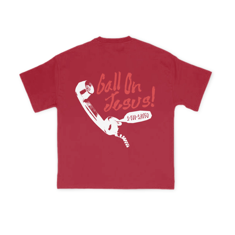 Call On Jesus 1-800-Saved Print T-shirt - Red - US16-18(2XL) - image 13