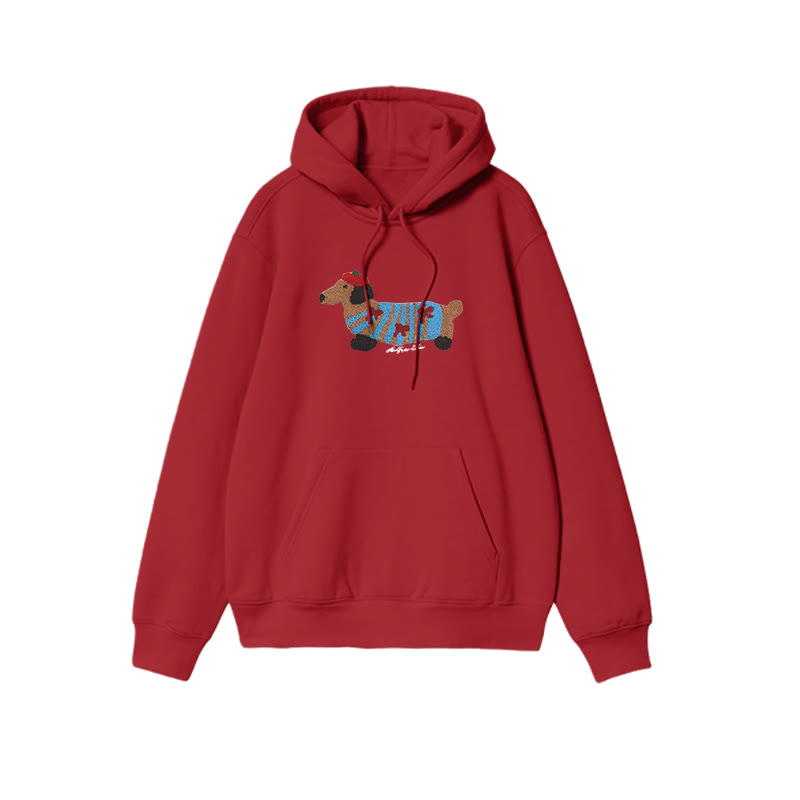 Cute Floral Dachshund Print Causal Hoodie - Red - US16-18(2XL) - image 8