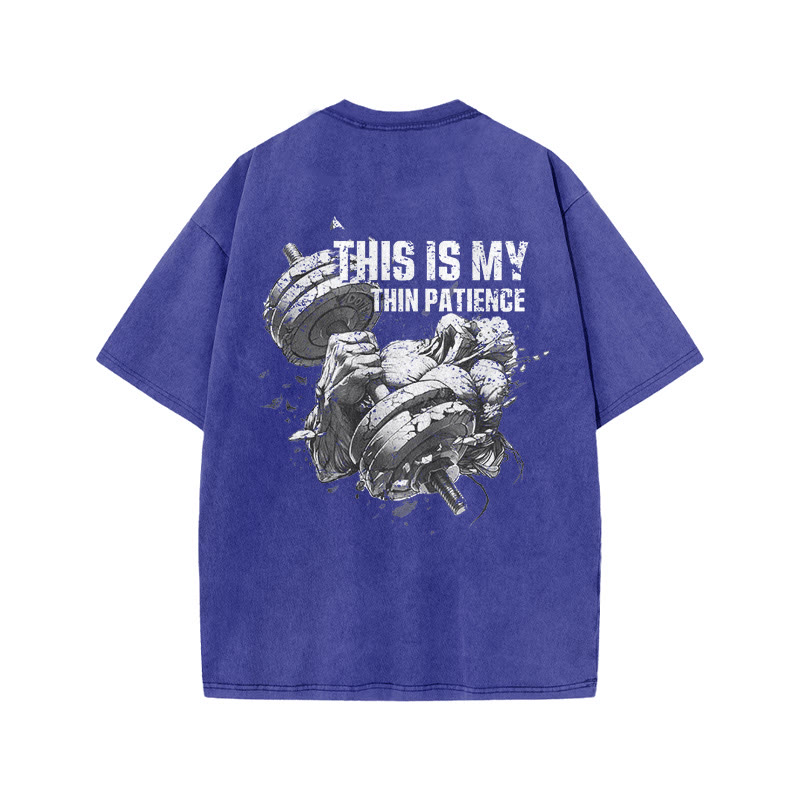 100% Cotton This Is My Thin Therapy Gym Print Acid Washed T-shirt - Blue - US20-22(3XL) - image 6
