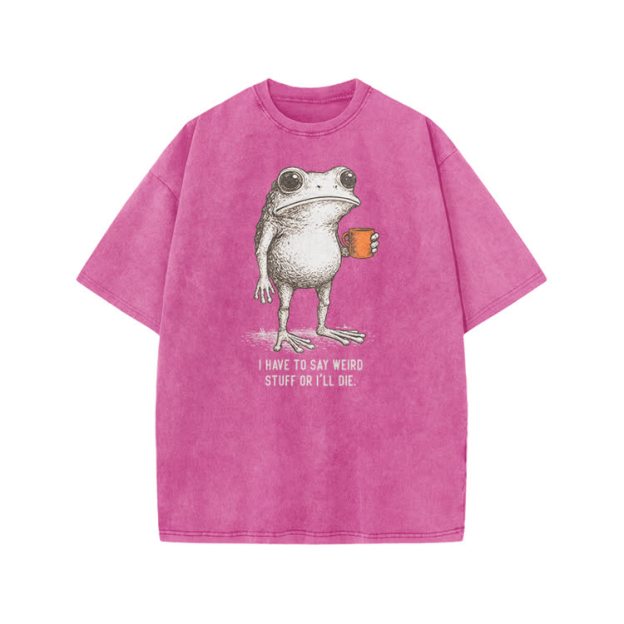 I Have To Say Weird Stuff Or I’ll Die Frog Print Acid Washed T-shirt - Pink - US20-22(3XL) - image 9