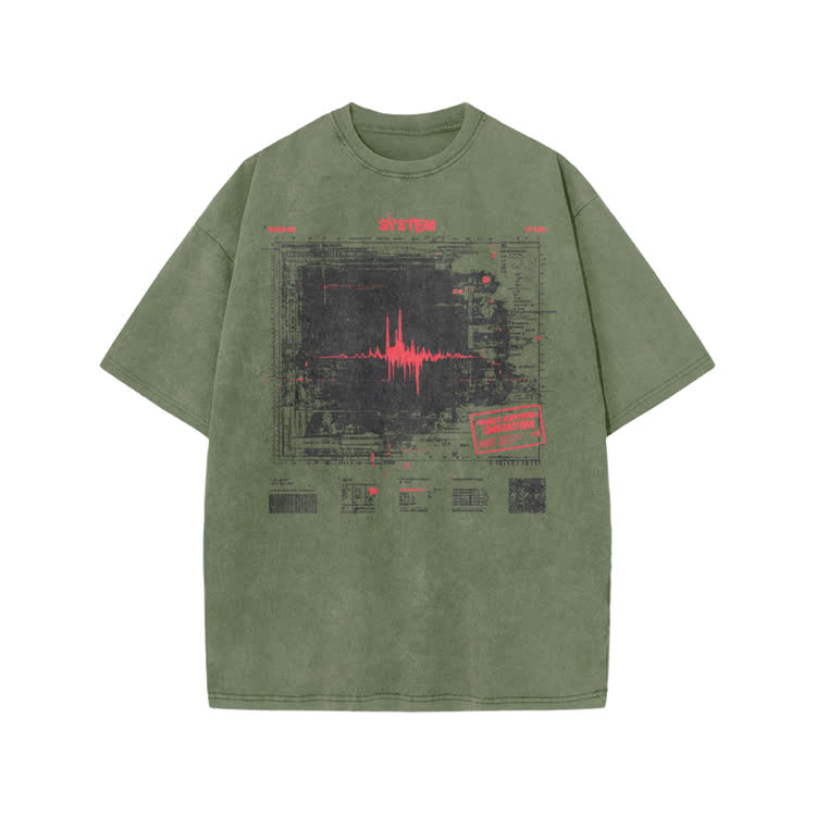Techwave Graphic Print Acid Washed T-Shirt - Army Green - US20-22(3XL) - image 5
