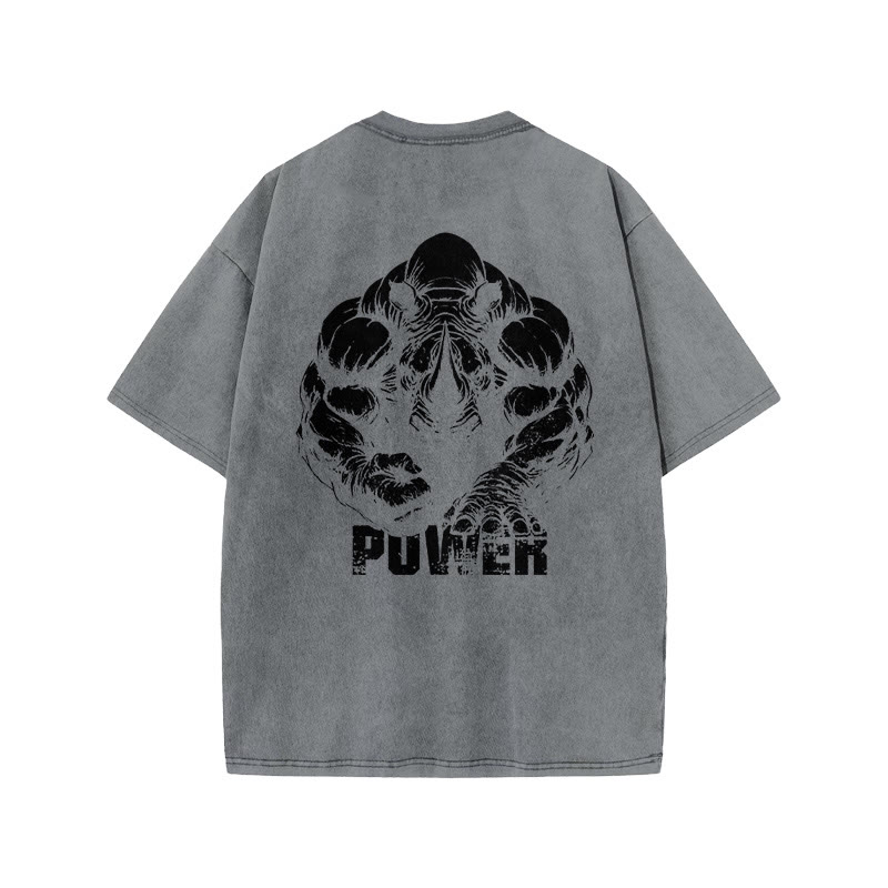100% Cotton POWER Rhinoceros Gym Print Acid Washed T-shirt - Grey - US20-22(3XL) - image 4