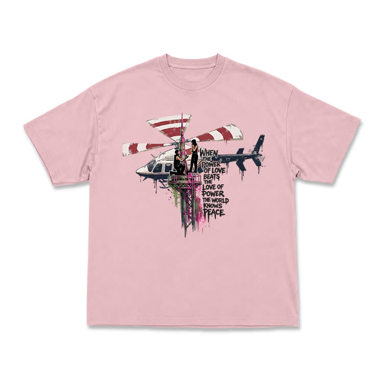 Power of Love Slogan Graffiti Print Streetwear T-Shirt - Pink - US16-18(2XL) - image 4