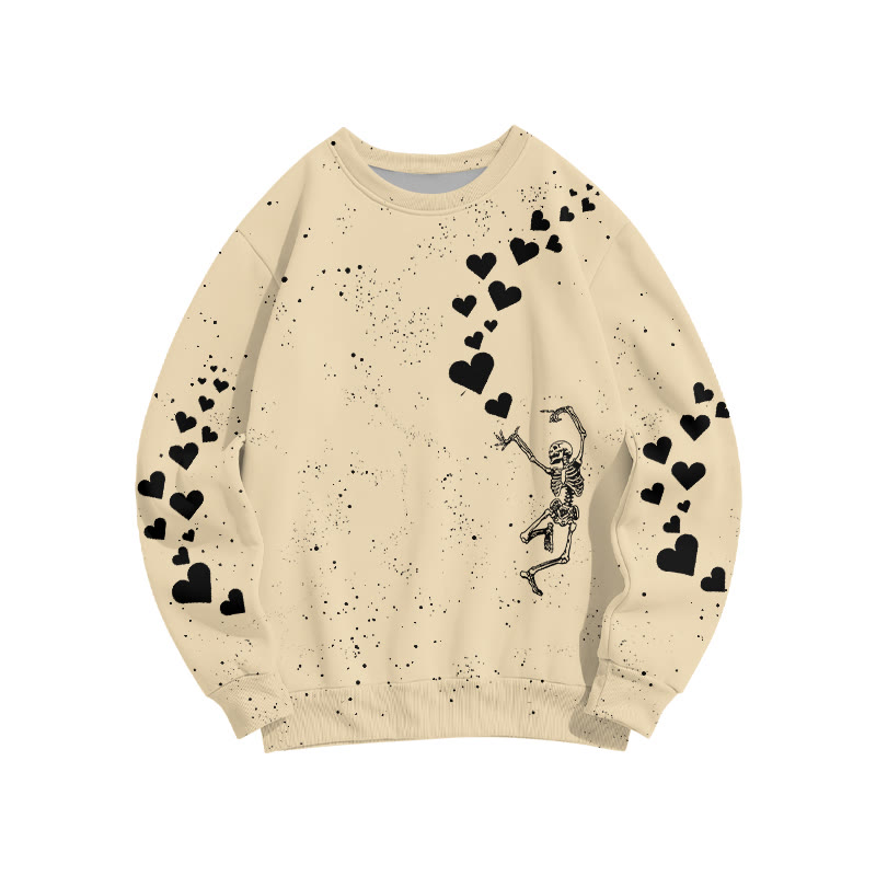 Unisex Dancing Skeleton Heart Print Sweatshirt - Apricot - 6XL - image 4