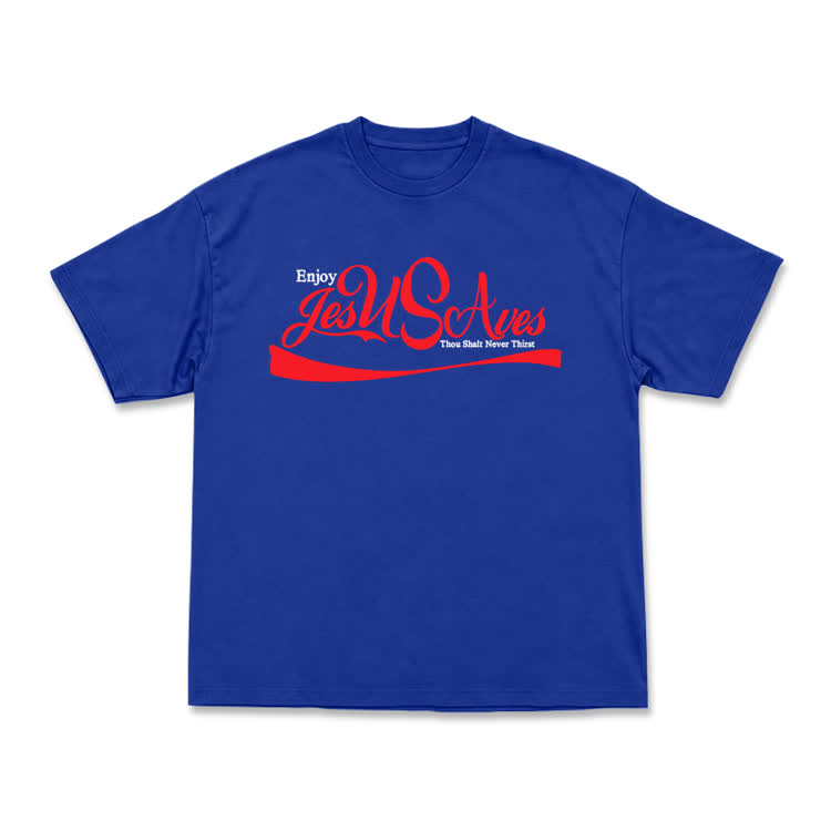 Casual Jesus Saves Script Graphic T-Shirt - Blue - US16-18(2XL) - image 12