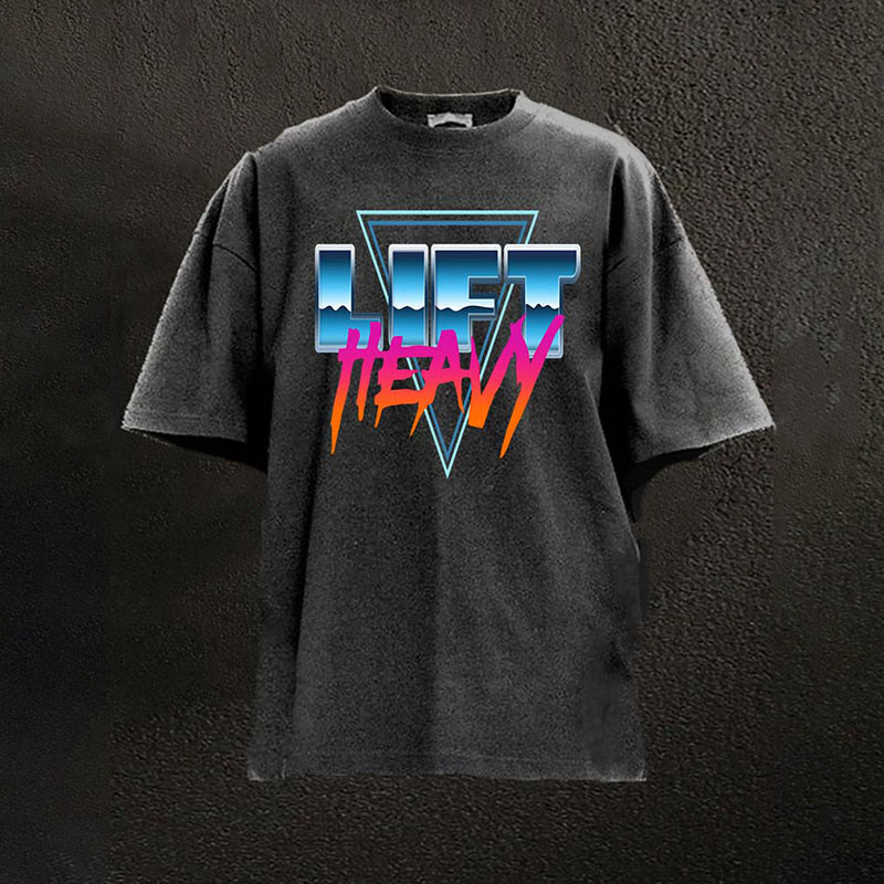 100% Cotton Lift Heavy Printed Washed Gym T-shirt - Black - 2XL - image 4