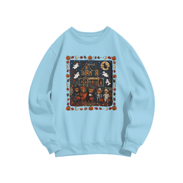 Halloween Haunted House Graphic Print Sweatshirt - Blue - US16-18(2XL) - image 7