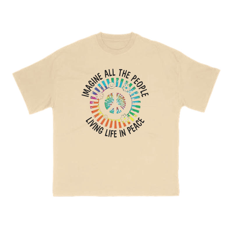 Imagine All The People Living Life In Peace Print T-shirt - Apricot - US16-18(2XL) - image 5