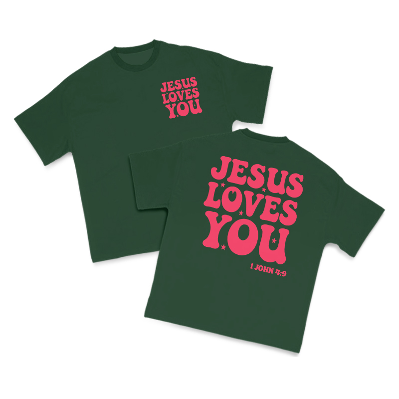 Jesus Loves You 1 John 4:9 Print T-shirt - Green - US16-18(2XL) - image 12