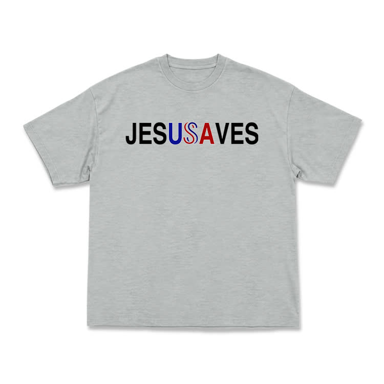 Minimalist Faith Graphic Jesus Saves T-Shirt - Grey - US16-18(2XL) - image 14