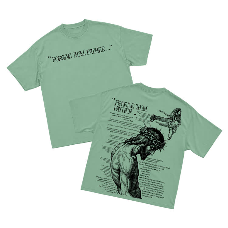 Vintage Forgive Them Father Back Graphic T-Shirt - Light Green - US16-18(2XL) - image 8