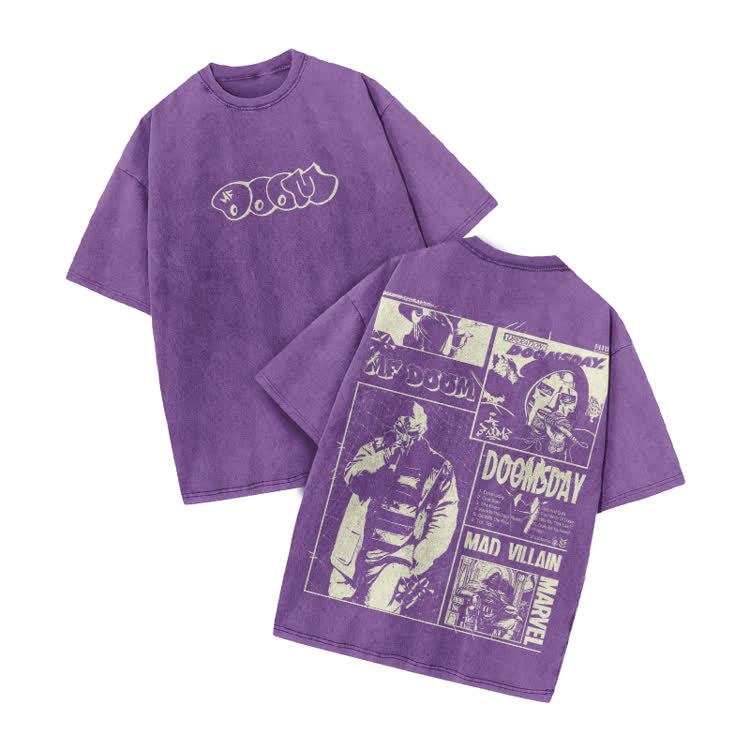 Vintage Streetwear Comic Panel Graphic Print Acid Washed T-Shirt - Purple - US20-22(3XL) - image 5