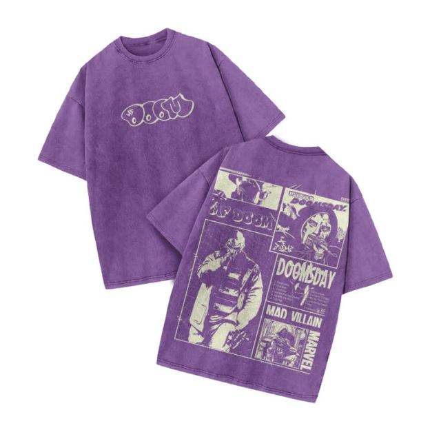 Vintage Streetwear Comic Panel Graphic Print Acid Washed T-Shirt - Purple - US20-22(3XL) - image 5