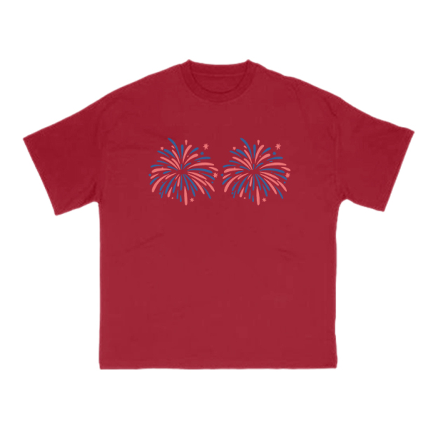 Funny Fireworks Print T-shirt - Red - US16-18(2XL) - image 9