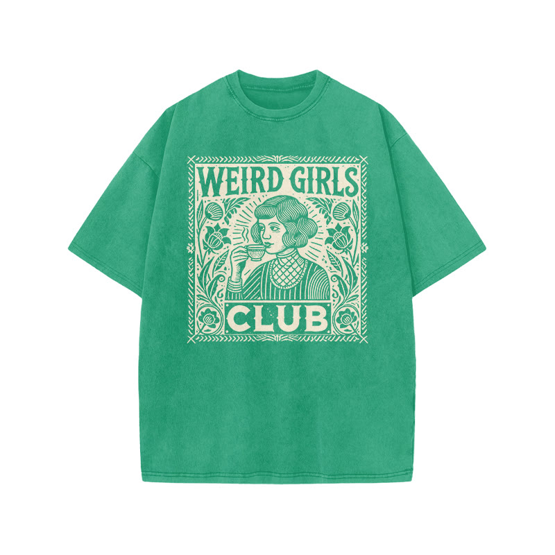 Weird Girls Club Print Acid Washed T-shirt - Green - US20-22(3XL) - image 9