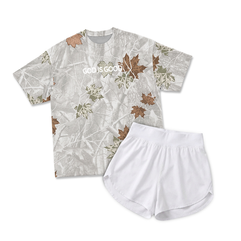 Vintage Camo GOD IS GOOD Print T-Shirt & Short Two Piece Set - Autumn Leaf Camo - 2XL - image 8