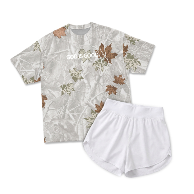 Vintage Camo GOD IS GOOD Print T-Shirt & Short Two Piece Set - Autumn Leaf Camo - 2XL - image 8