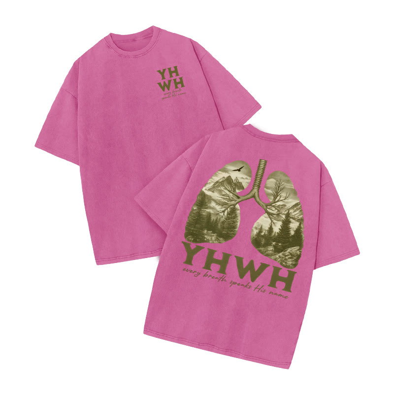 Every Breath Speaks His Name Print Acid Washed T-shirt - Pink - US20-22(3XL) - image 9