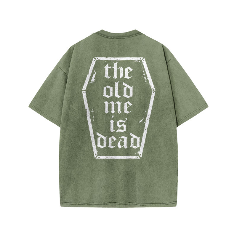 Gym 100% Cotton The Old Me Is Dead Print Acid Washed T-shirt - Army Green - US20-22(3XL) - image 5