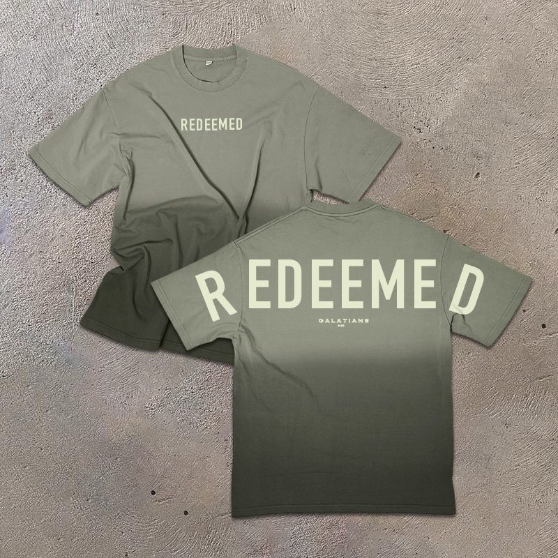 Unisex Redeemed Galatians 2:20 Print Ombre Acid Washed T-shirt - Army Green - US24-26(4XL) - image 6
