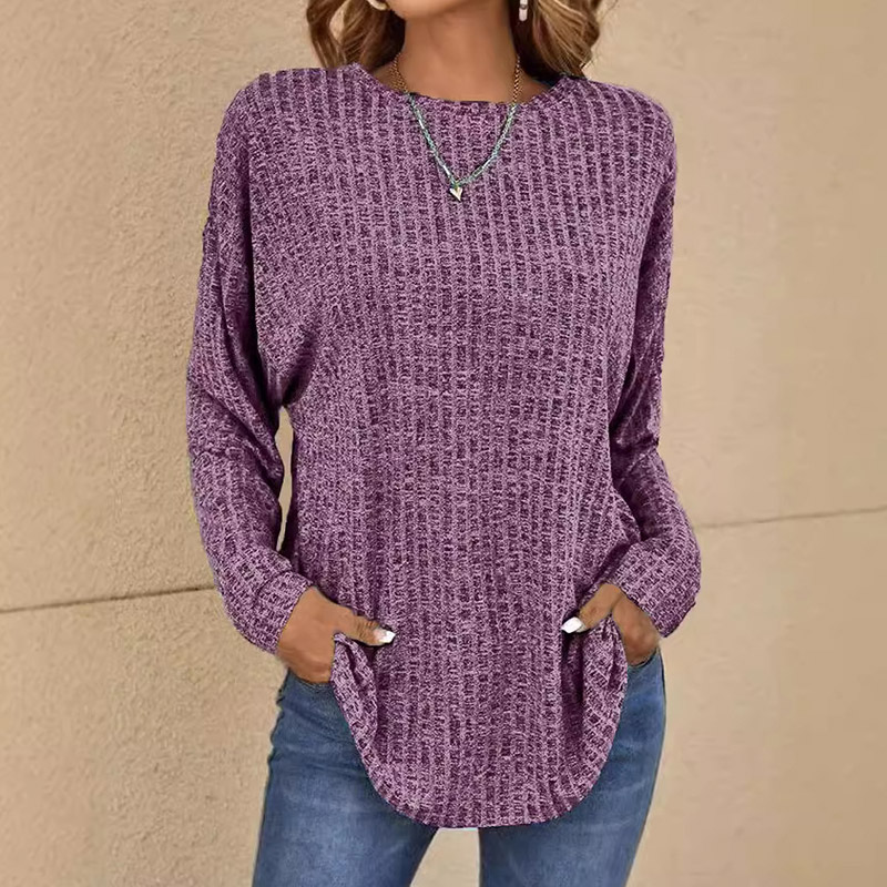 Casual Long-sleeved Knitted Crew Neck T-shirt - Purple - 5XL - image 6