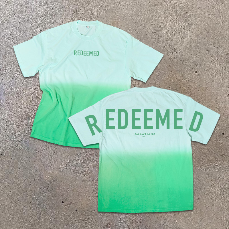 Unisex Redeemed Galatians 2:20 Print Ombre Acid Washed T-shirt - Green - US24-26(4XL) - image 5