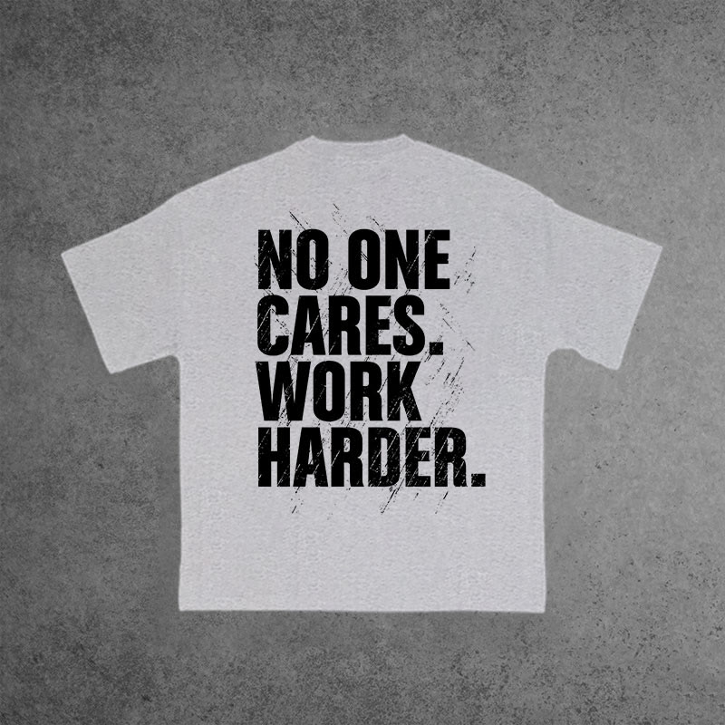 Gym 100% Cotton No One Cares Work Harder Print T-shirt - Grey - US16-18(2XL) - image 6