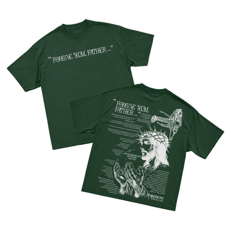 Streetwear Forgive Them Father Graphic T-Shirt - Green - US16-18(2XL) - image 12